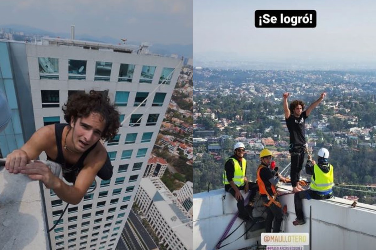 Influencer se equilibra em corda a mais de 150 metros de altura durante desafio no México (Foto: Redes sociais/ Divulgação)