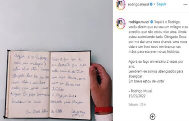 'Em breve estou de volta', diz Rodrigo Mussi na primeira declaração após acidente