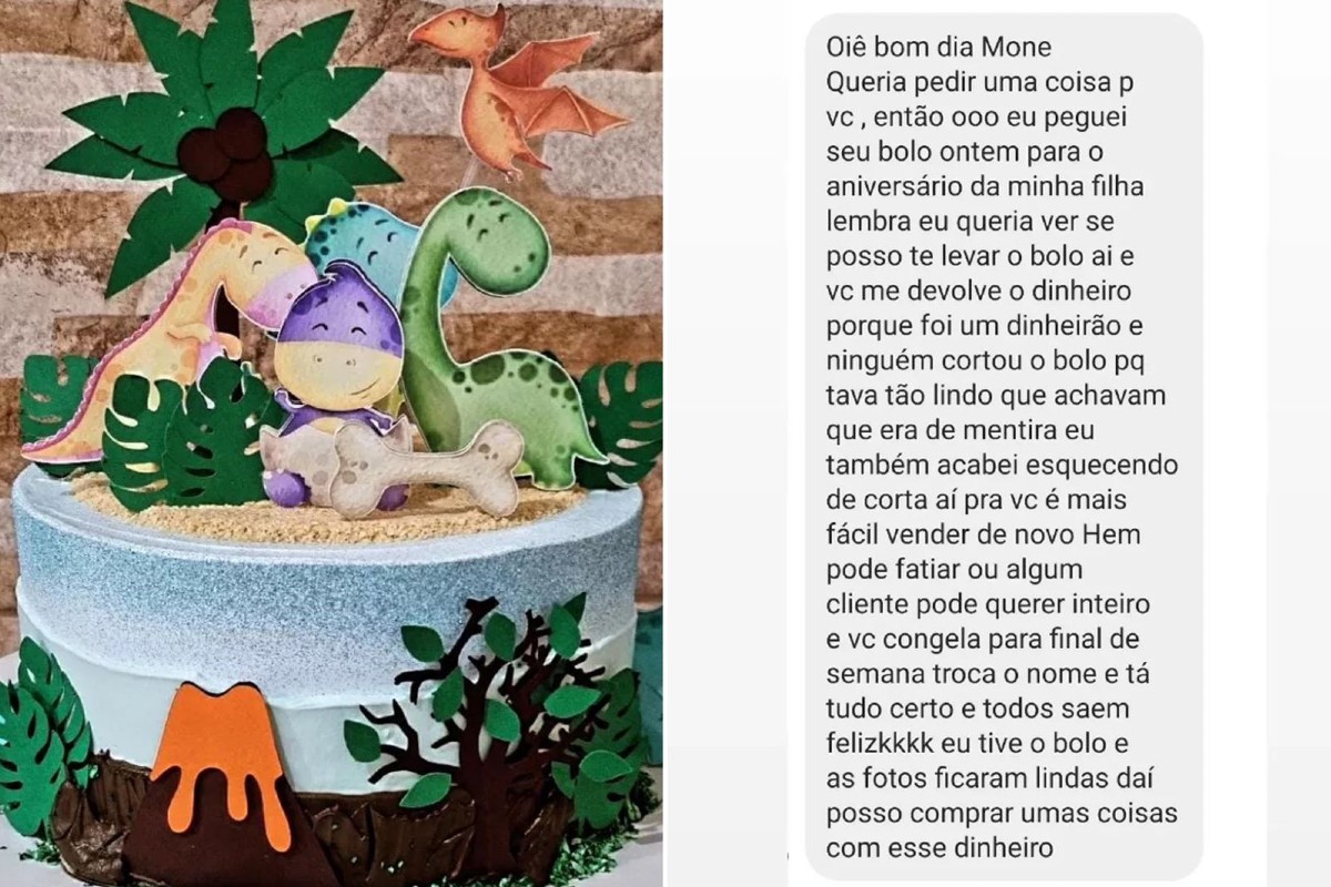 Mensagem enviada para confeiteira sobre o bolo de aniversário viralizou nas redes sociais (Foto: Reprodução/ Redes sociais)